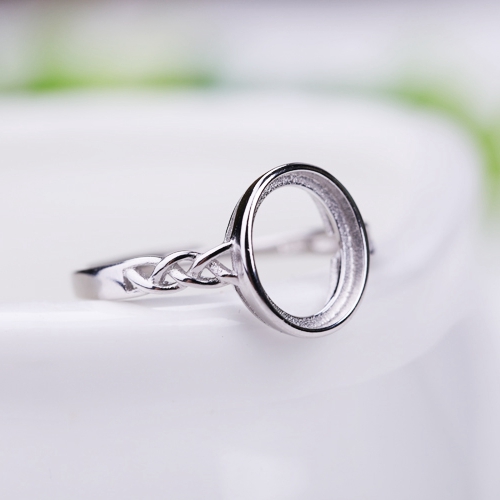 925 Sterling Silver Engagement Wedding Ring 9x10.8mm Oval Cabochon Semi Mount Ring Women for Amber Fine Jewelry Setting White Gold Color