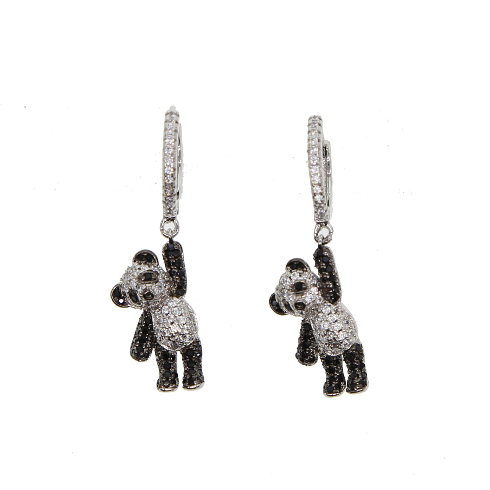 2018 girl gift jewelry lovely cute animal charm dangle earring micro pave cz black white dog bear charm adorable earrings
