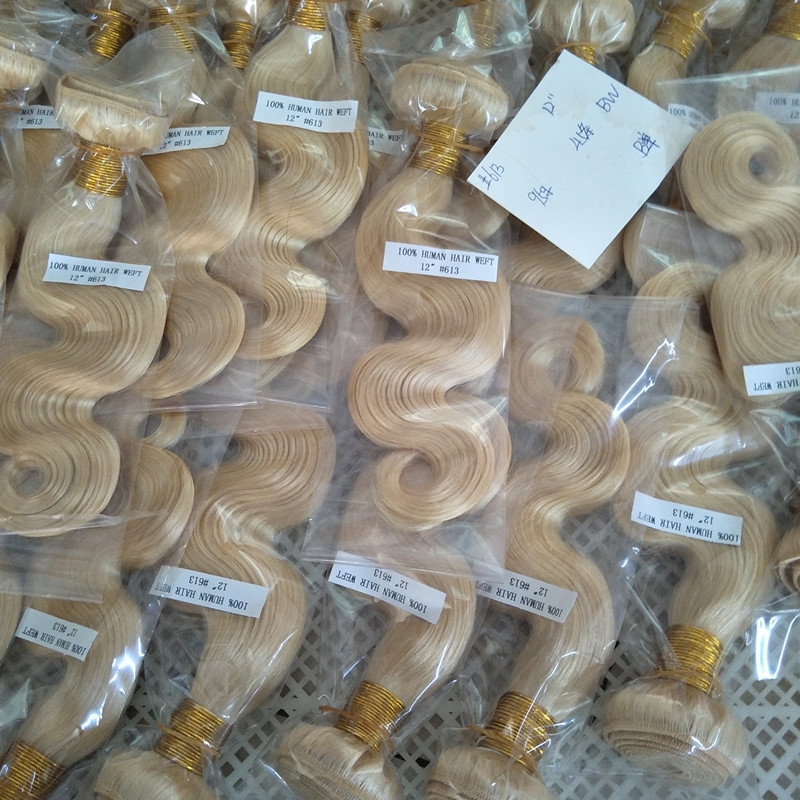 6pcs lot 50gr pc 100 human remy hair top grade bleach blonde color 613 body wave hair weave free shipping