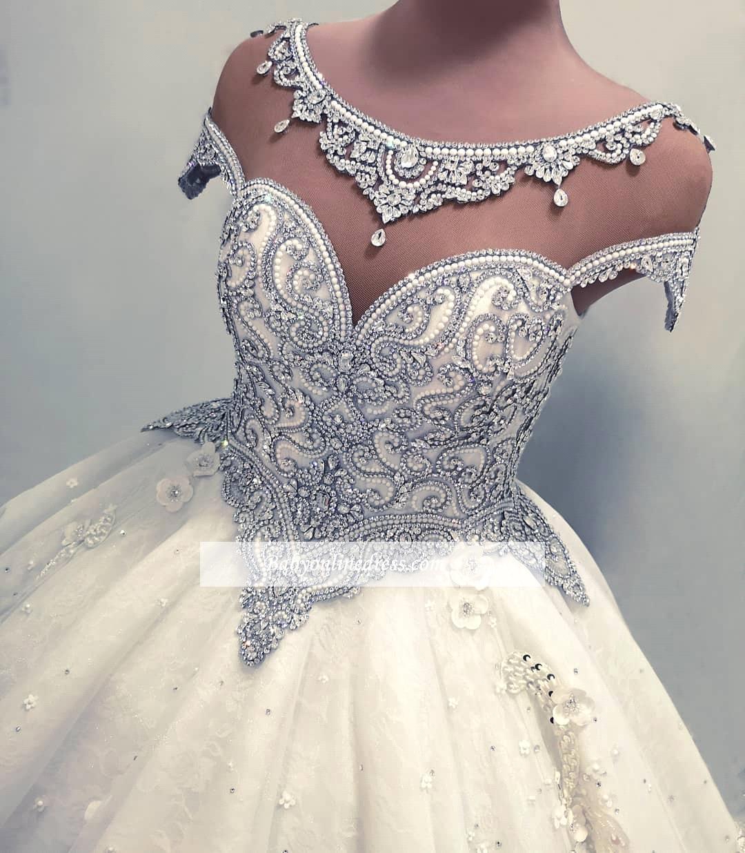 Sheer 2019 Elegant Cap Sleeves A E Dresses Tulle Lace Applique Crystals Court Train Garden Wedding Bridal Gowns Bc0019 Pplique