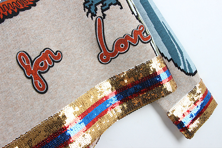 917 2018 Autumn Pullover Regular Crew Neck Panelled Brand Same Style Sweater Sequins Fashion Sweater dl