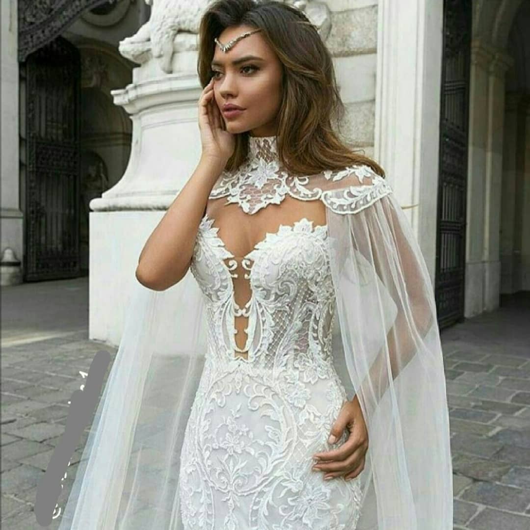 Arabic Luxury Lace Mermaid Wedding Dresses Bridal Gowns With Long Wrap High Neck Appliqued Vintage Plus Size Bride Dress Vestidos De Novia