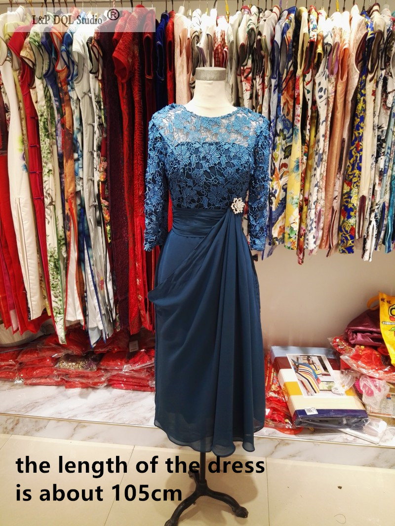 Hunter Green Mother of the Bride Dresses Lace Chiffon Real Pictures Mother's Dresses Tea-Length Mothers Party Gowns Zipper Back Custom Made