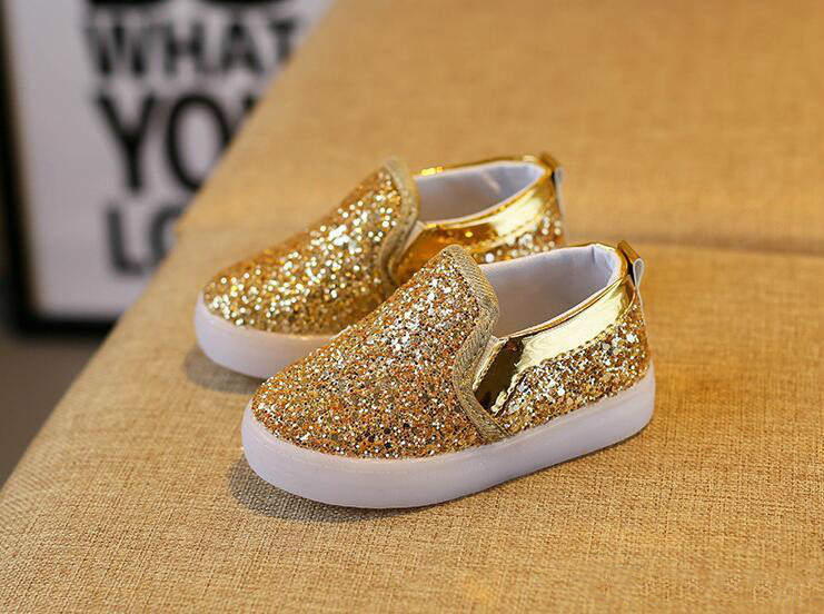 Hot Sale Kids Glowing Sneakers Baby Girls Boys LED Light Shoes Toddler Anti Slip Glitter Sequins Sports Casual Shoes