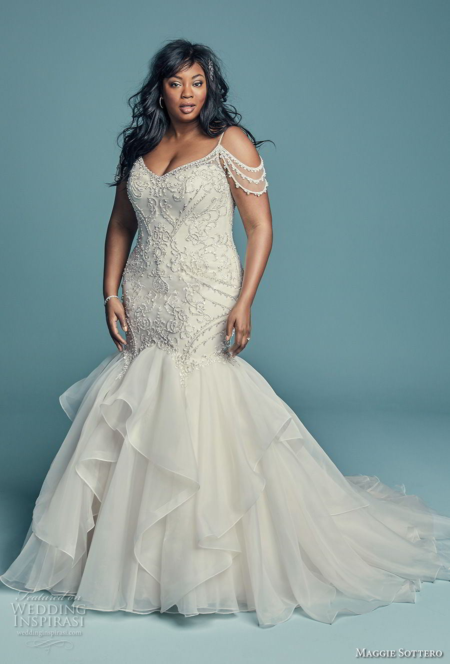 Mermaid Stunning Beaded Wedding Dresses Spaghetti Organza Crystal Gowns Plus Size V Neck Bridal Dress African Formal Party Q