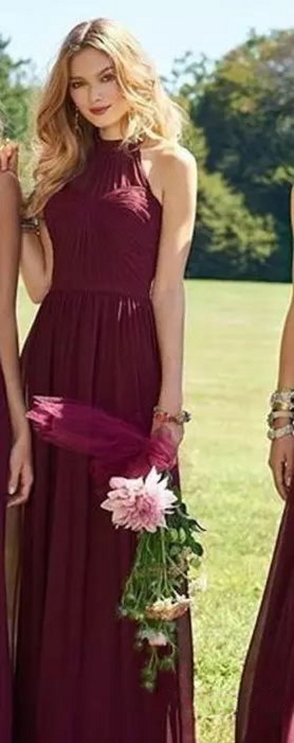 Formal Dark Burgundy Bridesmaid Dresses Long Spring 2019 A Line Chiffon Mix and Match 3 Different Styles Country Wedding Guest Dresses