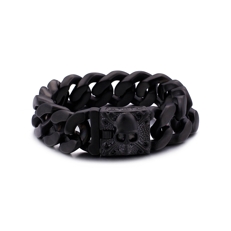 Vintage Men's Skeleton Pattern Bracelet Thick Heavy Stainless Steel Hip Hop Rock Skull Buckle Bangle Jewelry