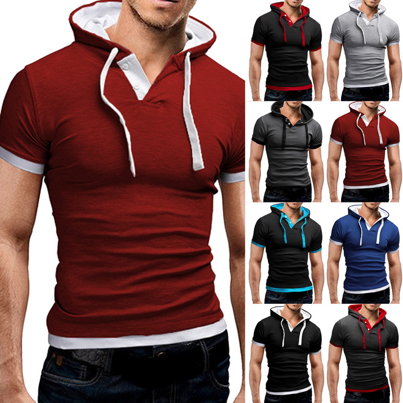 Laamei Spring Autumn New Men'S Hooded Sweatshirts Collar Sling Tops Hoodies Short Fashion Sleeve Slim Male Sweatshirt Large Size