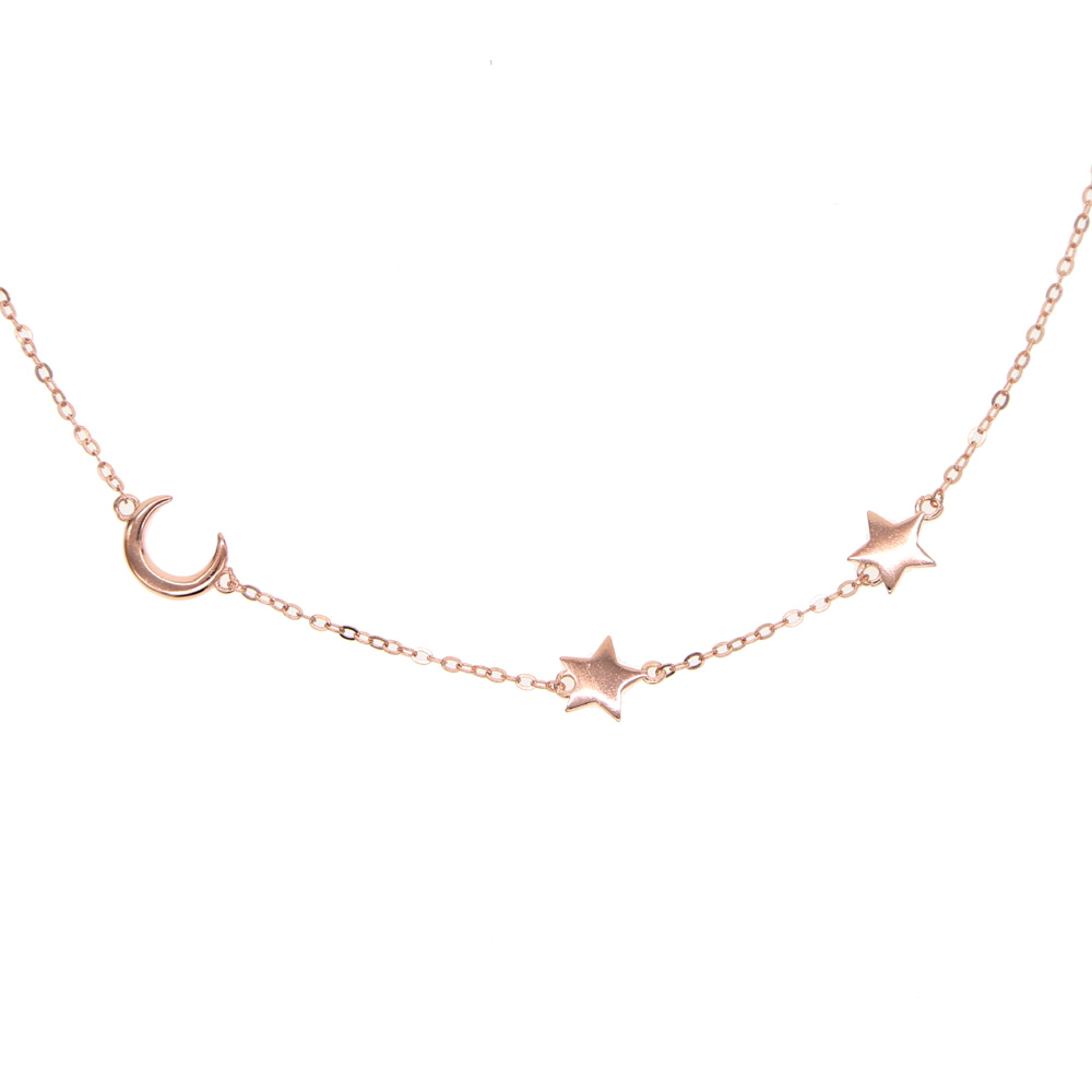 100% 925 sterling silver women chain simple moon star charm design minimal delicate jewelry high polished lovely necklace for christmas gift