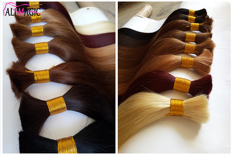 613 Blond Bulk 100% Human Hair Extensions Straight Real Raw Hair 100g For Test Black Brown 613 Color For Salon High Quality