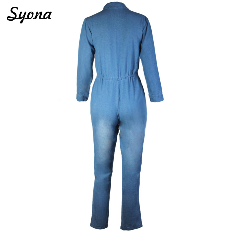 Vintage Belt JUMPSUIT Denim ROMPER Jeans Female Long Sleeve Button One Piece Overalls For WOMEN Jump Suit Autumn Plus Size XXXL