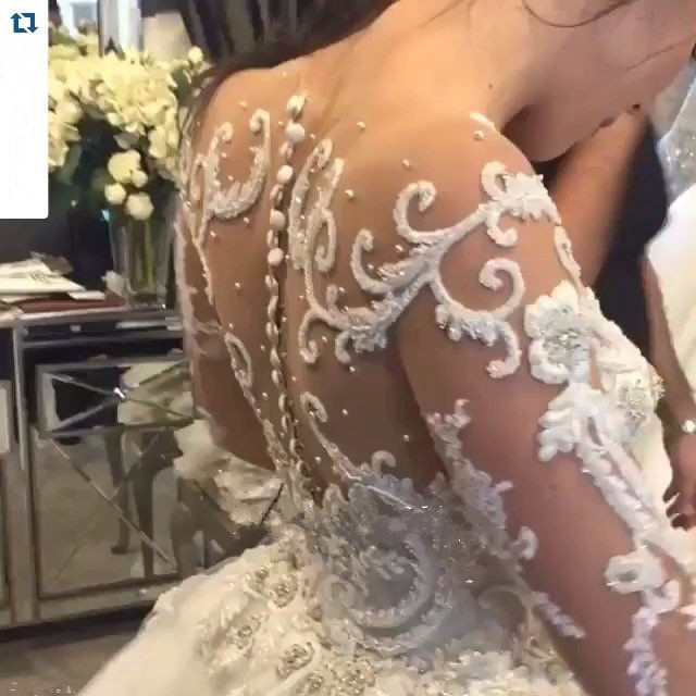 Dubai Arabic New Sheer Neck Long Sleeves Beaded Robe De Mariage Cathedral Train Wedding Dress Bridal Gowns Church 6660306