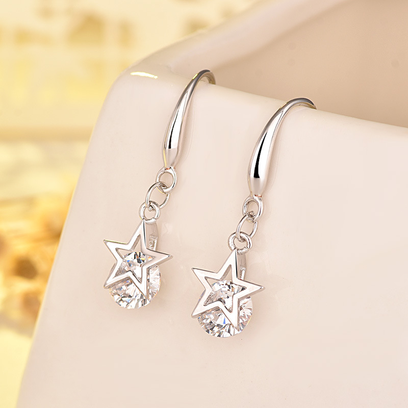 S925 Silver Needle Star Dangle Earrings Jewelry for Women Girl Drop Earrings