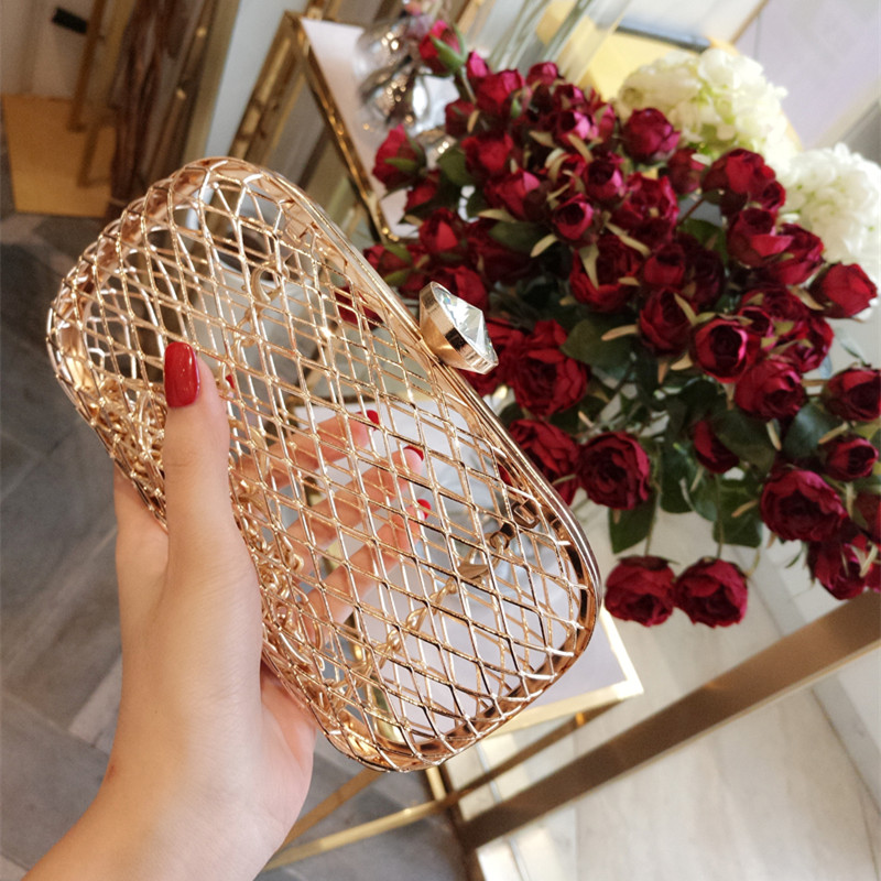 New stylish transparent mesh metal bag evening bag mini hand chain shoulder diagonal handbag, Gold
New stylish transparent mesh metal bag evening bag mini hand chain shoulder diagonal handbag, Gold