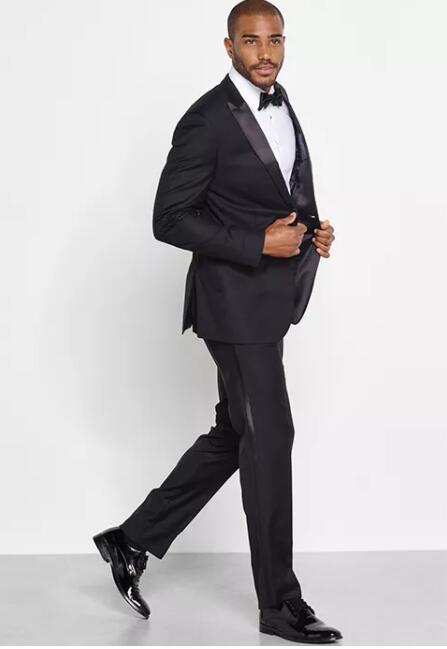 Handsome Mens Suits Black Men Wedding Suits Slim Fit Bridegroom Custom Made Two Pieces (Jacket+Pants) Wedding Groom Tuxedos Top Quality