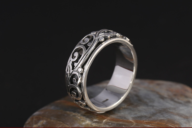 Brand new 925 sterling silver American Europe vintage jewelry scroll and paved vine design rotational hand-made rings for men and women