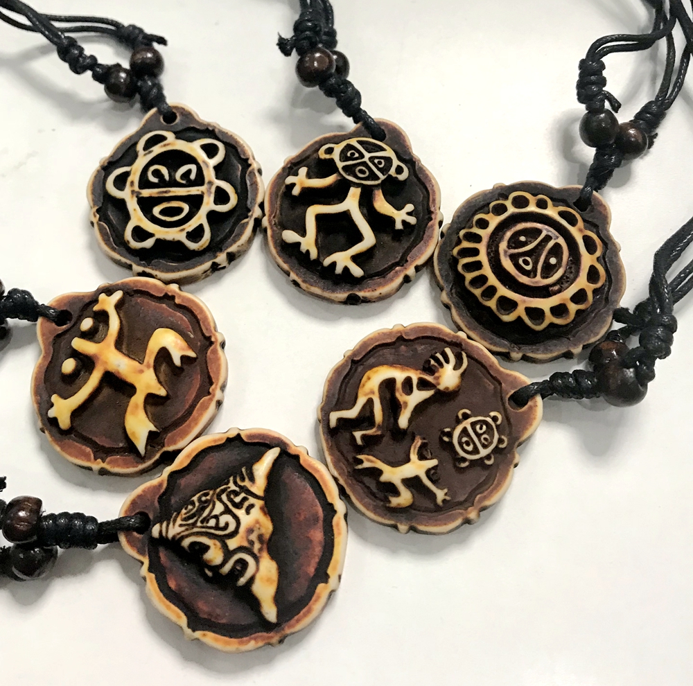 yqtdmy 12 pcs Taino Coqui Frog Cemi Sun Turtles Kokopelli Imitate Yak Bone Necklace All 6 styles choose