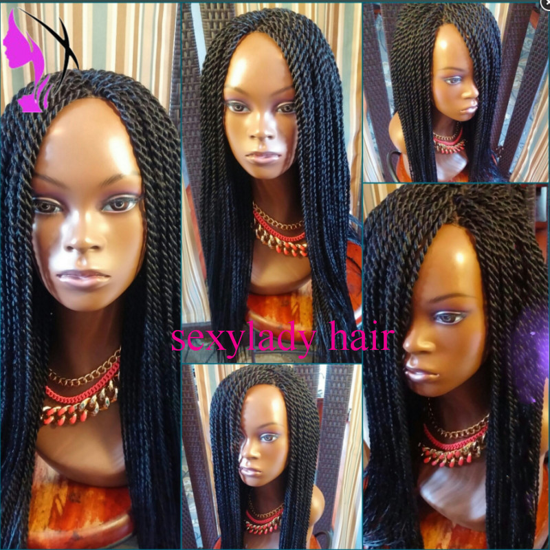 180density synthetic Senegalese 2x twist wig black/brown /burgundy /ombre color braided lace front wig for black women with baby hair