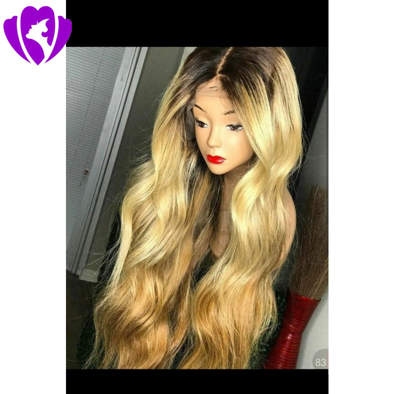 180density full Layered Cut blonde synthetic Lace Front Wig Heat Resistant body wave ombre color Lace Front Wigs for black Women