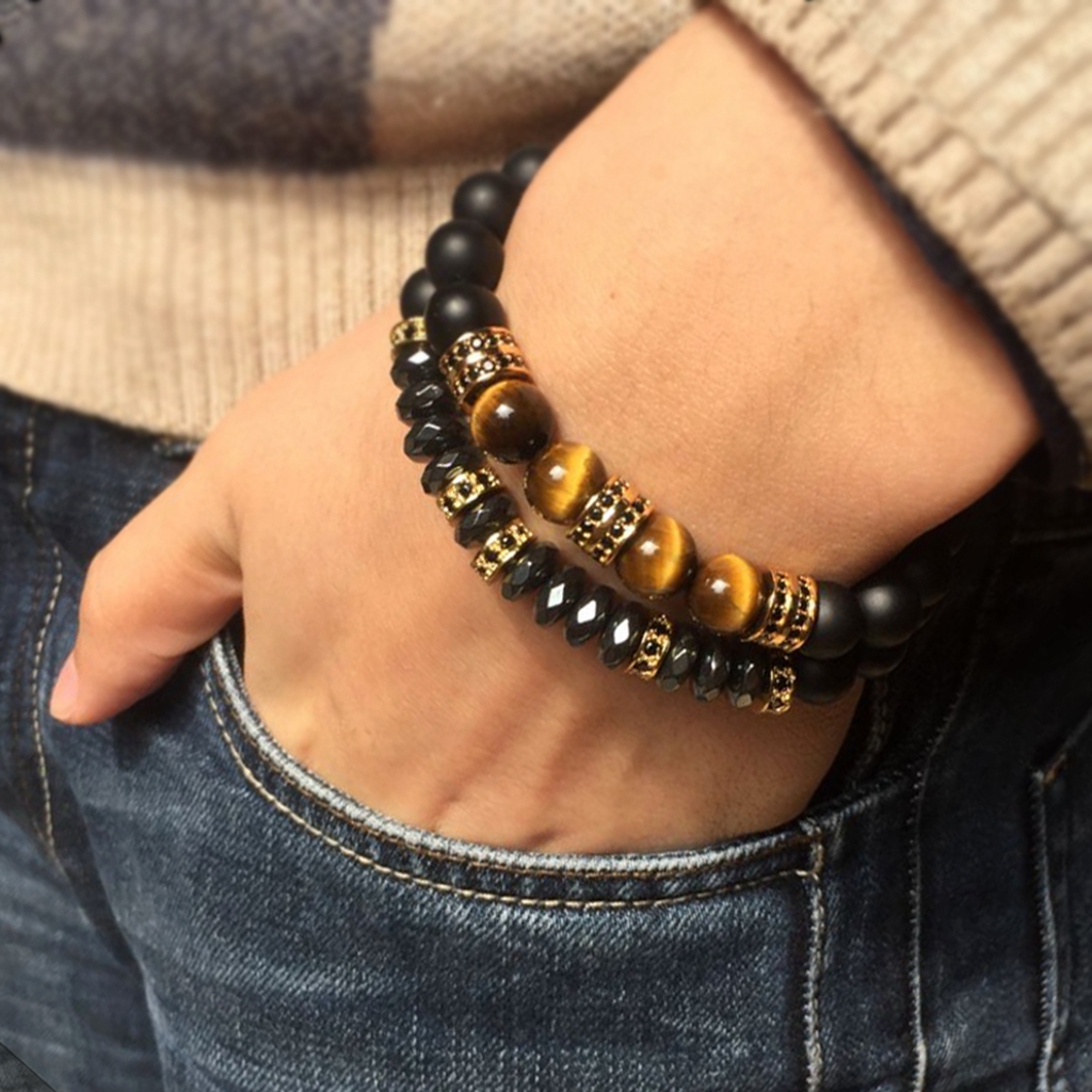 10pc/set 2PCS Black Beads Bracelet Set for Men Women Healing Energy Bracelets Handmade Jewelry