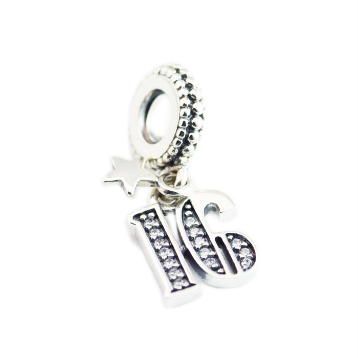 16 birthday charms number dangle 925 sterling silver fits original style bracelet 797261CZ H81104235