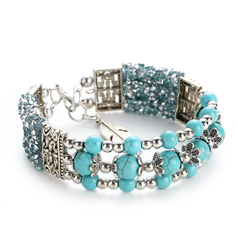 Charm Alloy Three Layers Strands Bracelets Bangles Vintage Diamond Crystal Bangle Feather pendant Turquoises beads Bracelet Christmas gift
Charm Alloy Three Layers Strands Bracelets Bangles Vintage Diamond Crystal Bangle Feather pendant Turquoises beads Bracelet Christmas gift