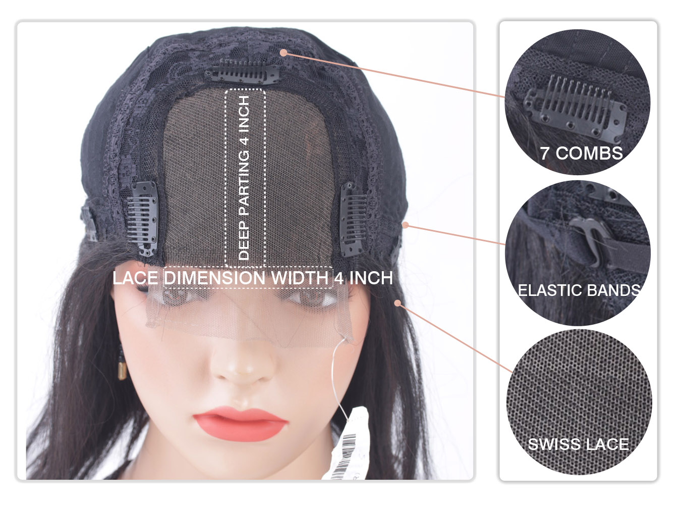 Evermagic Brazilian remy hair 4x4 deep parting lace front human hair wigs straight pre-plucked with baby hair glueless lace front wig