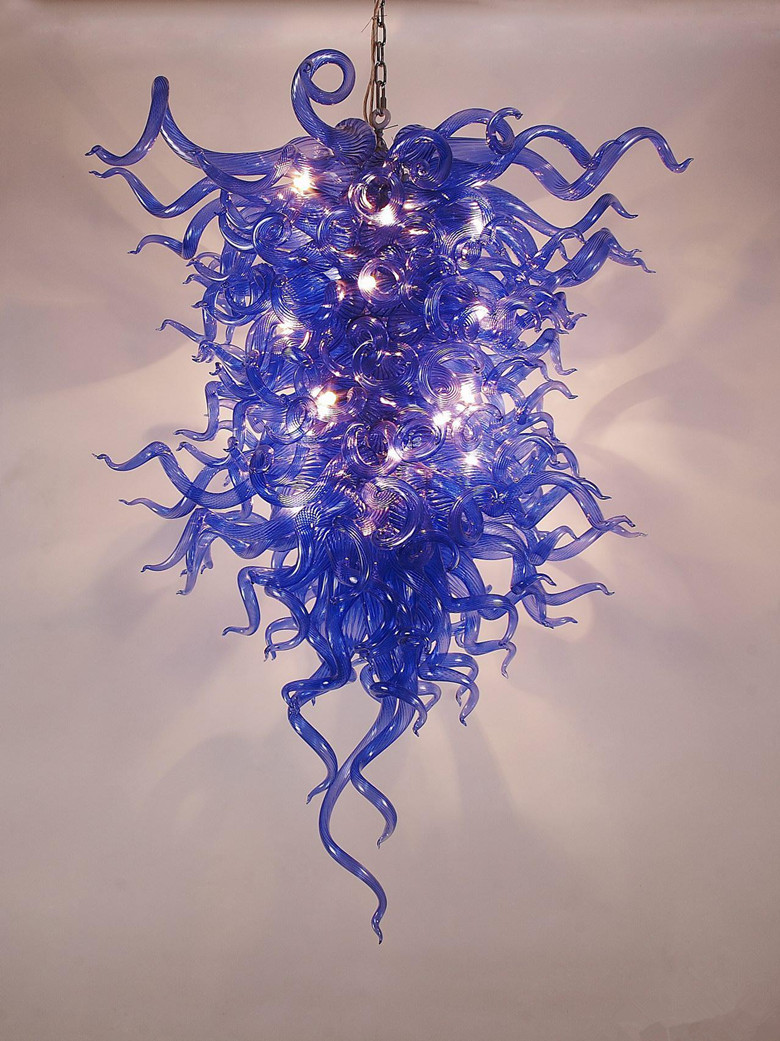 Blue Glass Large Chandelier Style Murano Glass Chandelier LED Crystal Hanging Pendant Lighting for Living Room Bed Room Staircase