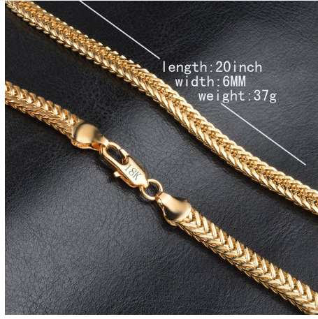 HIP Hop 20 Inches 6MM Snake Bone Chain Gold Filled Stainless Steel Double Curb Cuban Link Chain Necklaces for Men Jewelry