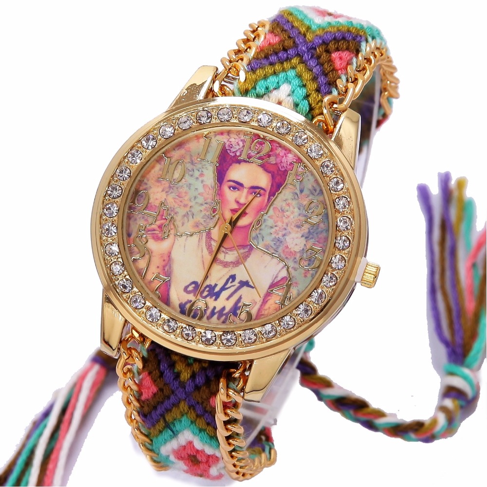 Rainbow Geneva Watch Women vintage hippie Mexican Rhinestone Style dial Fridas Fashion wristwatch Lace Chain Braid Reloj, Red
Rainbow Geneva Watch Women vintage hippie Mexican Rhinestone Style dial Fridas Fashion wristwatch Lace Chain Braid Reloj, Red