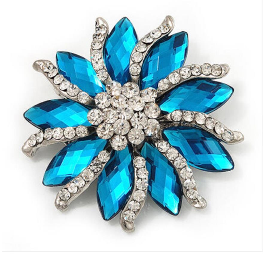 2 Inch Rhodium Silver Tone Marquise Crystal Diamante Flower Bouquet Brooch Party Gift Pins