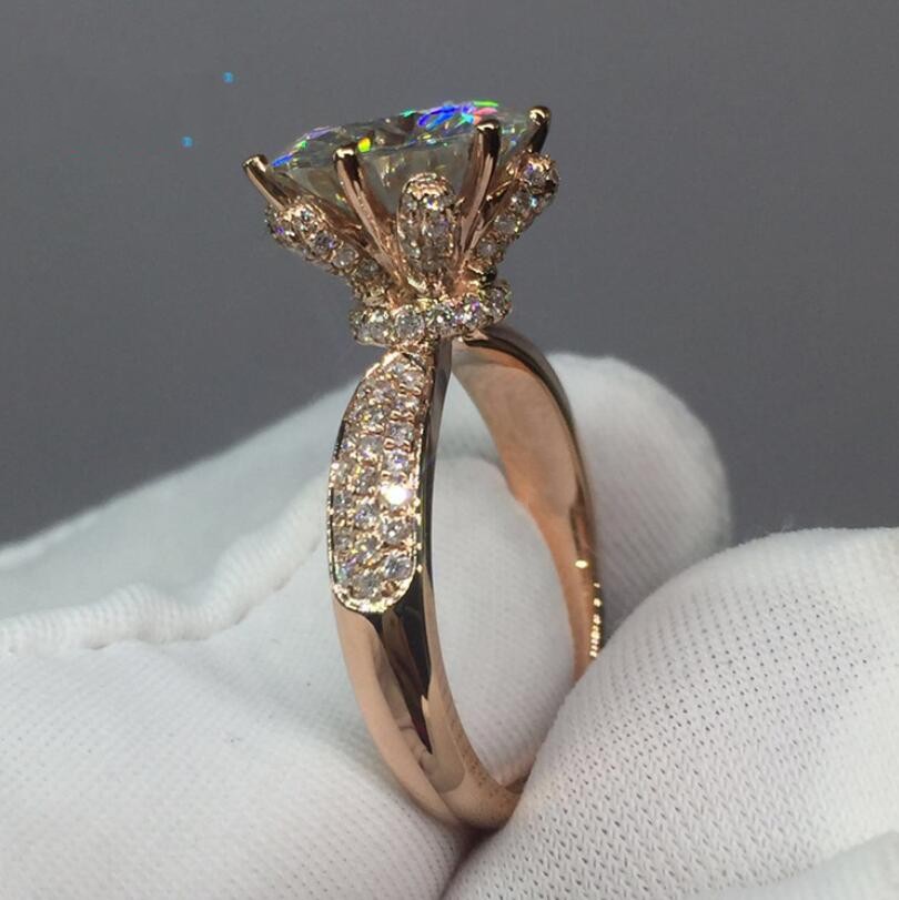 New Women Fashion Jewelry 925 Sterling Silver Rose Gold Filled Round Cut White Sapphire CZ Diamond Gemstones Cute Wedding Band Ring Gift