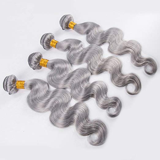 Free shipping Brazilian Body Wave Straight Weaves Grey Color Double Wefts 100g/pc Can be Dyed Human Remy Hair Extensions