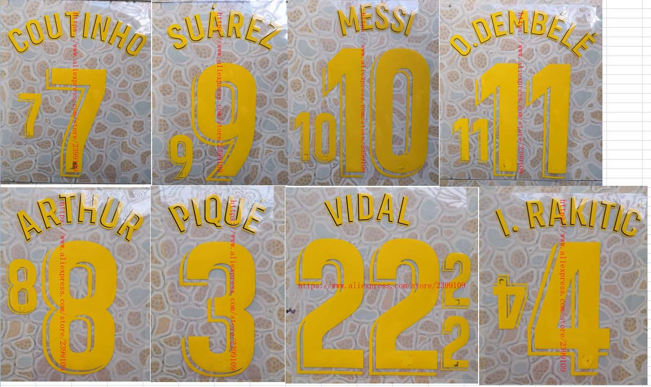2018-2019 HOME PIQUE I.RAKITIC DANI ALVES L.SUAREZ A.INIESTA NEYMAR JR MESSI COUTINHO O.DEMBELE nameset patch badge
2018-2019 HOME PIQUE I.RAKITIC DANI ALVES L.SUAREZ A.INIESTA NEYMAR JR MESSI COUTINHO O.DEMBELE nameset patch badge