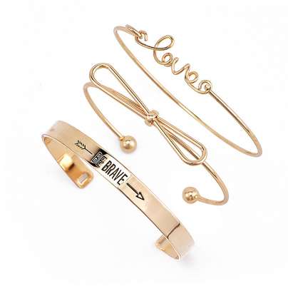 3 Pcs/set Retro Bracelets Gold Silver Hollow Bowknot Letters Arrow Adjustable Bracelet Women's Party Wedding Accessories
3 Pcs/set Retro Bracelets Gold Silver Hollow Bowknot Letters Arrow Adjustable Bracelet Women's Party Wedding Accessories