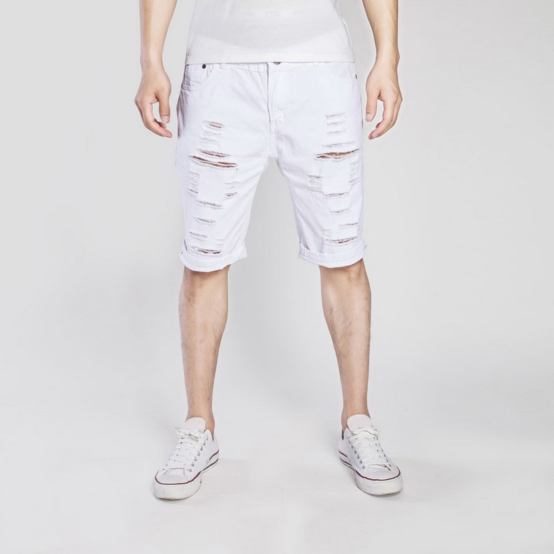 LASPERAL Fashion Ripped Hole Denim Shorts Men Black White Slim Skinny Straight Casual Jeans Shorts Men Vintage Low Waist
