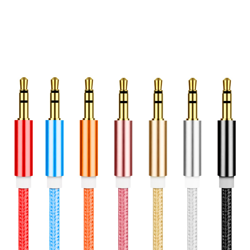 Aux Metal Cable 3.5mm to 3.5 mm Nylon Wire Gold-plated Plug Male to Male Audio Cable for Car Mobile Phone MP3 MP4 Headphone Speaker