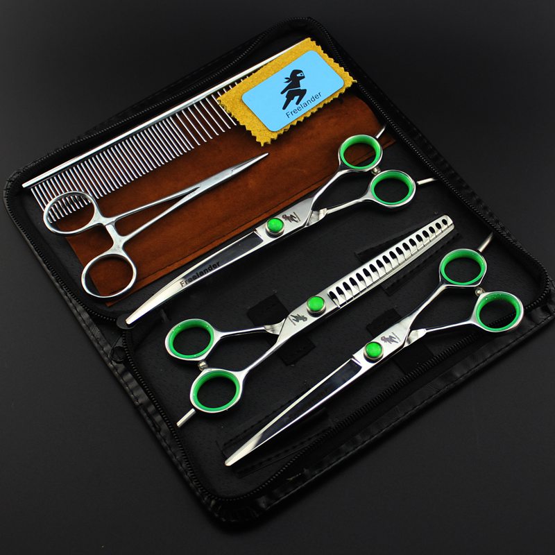 professional freelander 7.0 inch pet hair cutting/thinning scissors Fishbone scissors Black/Silver/Green with case