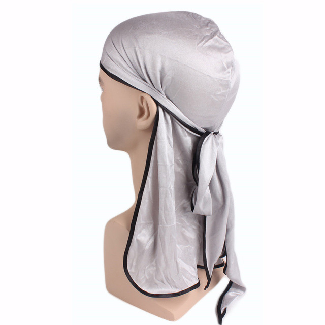 New Men Solid Headwear Headband Pirate Silky Durag do rag Long Tail Headwrap Satin Breathable Bandana Hat Turban Wig Accessories