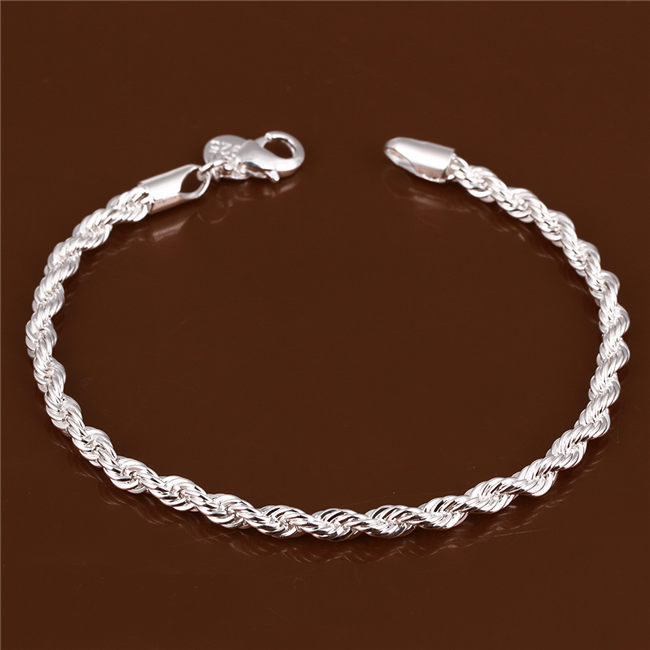 Flicker rope hand chain sterling silver plated bracelet ;Hot sale men and women 925 silver bracelet SPB207
