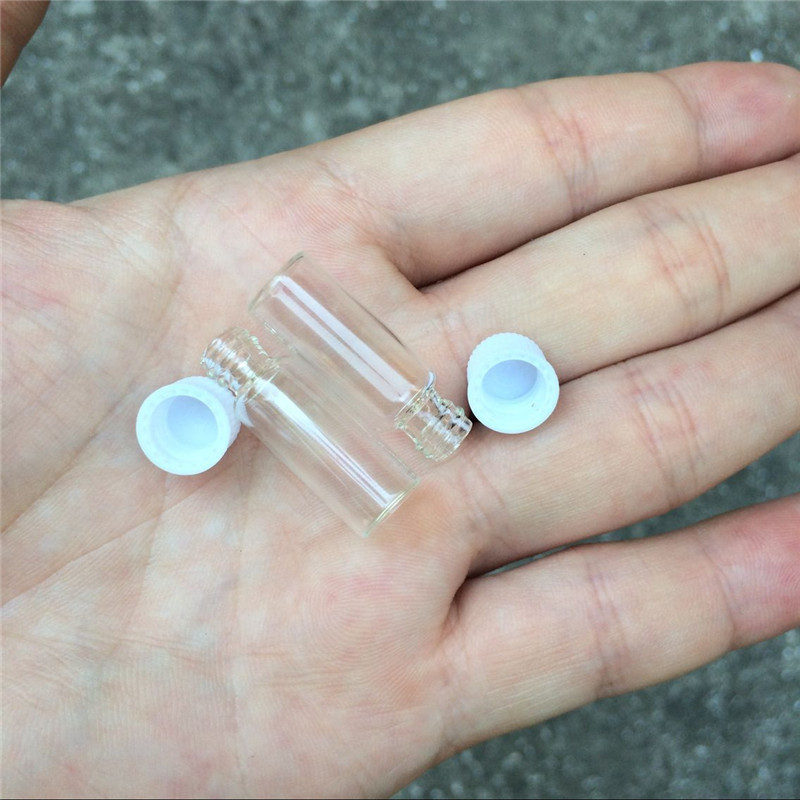 1ml Glass Bottles Vials White Plastic Cap Empty Tiny Transparent Glass Bottle Jars Screw cap 10*28*6mm Wholesale 100pcs