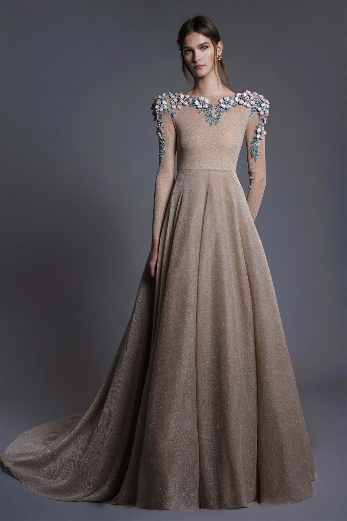 Champagne Prom Dresses A e Bateau Neck Embroidery Beaded Sweep Train Dress Custom Made Plus Size Formal Gowns Evening Wear