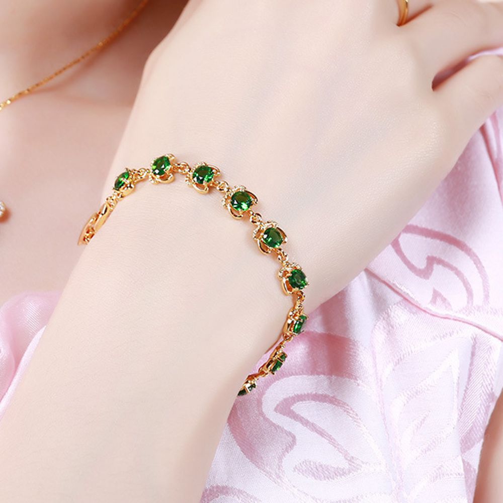 Emerald Bracelet Sparkling Jewelry 18k Yellow Gold Filled Girls Womens Bracelet Wrist Chain Gift 18cm Long Beautiful Gift