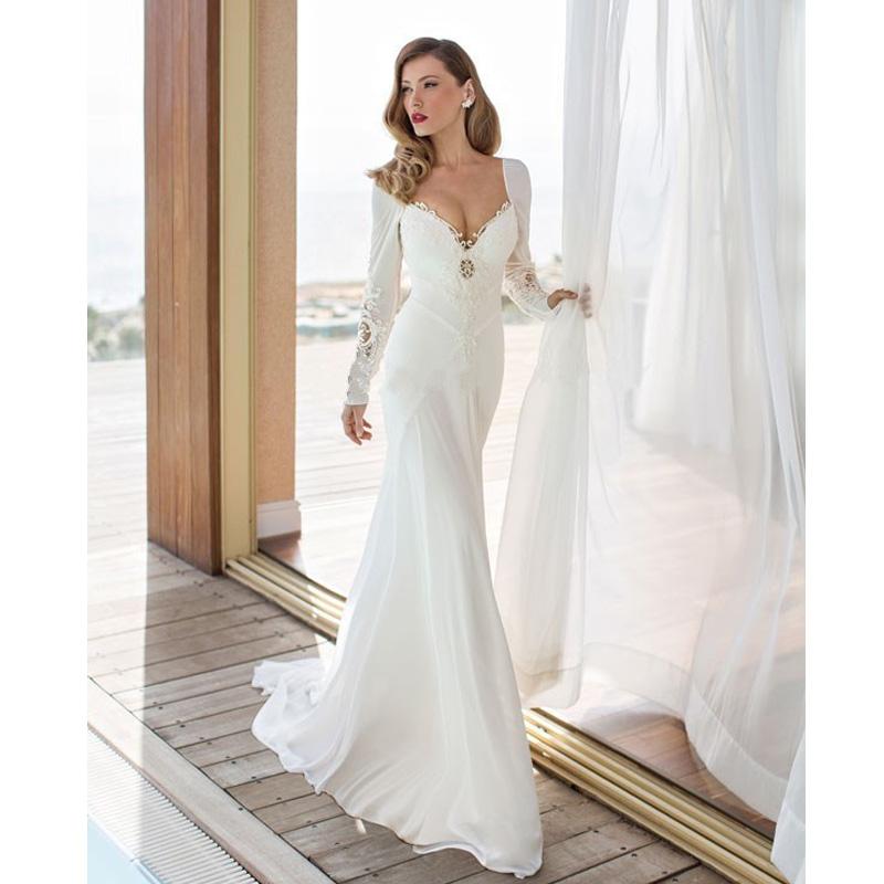 New Arrival 2020 Sexy Backless Mermaid Wedding Dresses Vestido De Noiva Long Sleeve Appliques Lace Chiffon Wedding Dress Robe De Mariee