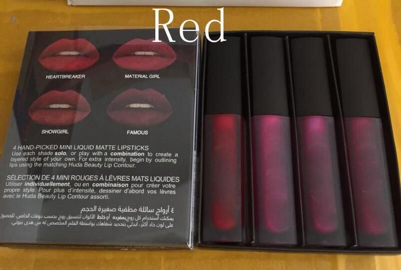Kit SHIP DROP 1 The Red Nude Brown Pink Edition Mini Liquid Matte Lipstick 4Pcs/Set ( 4 X 1.9Ml )