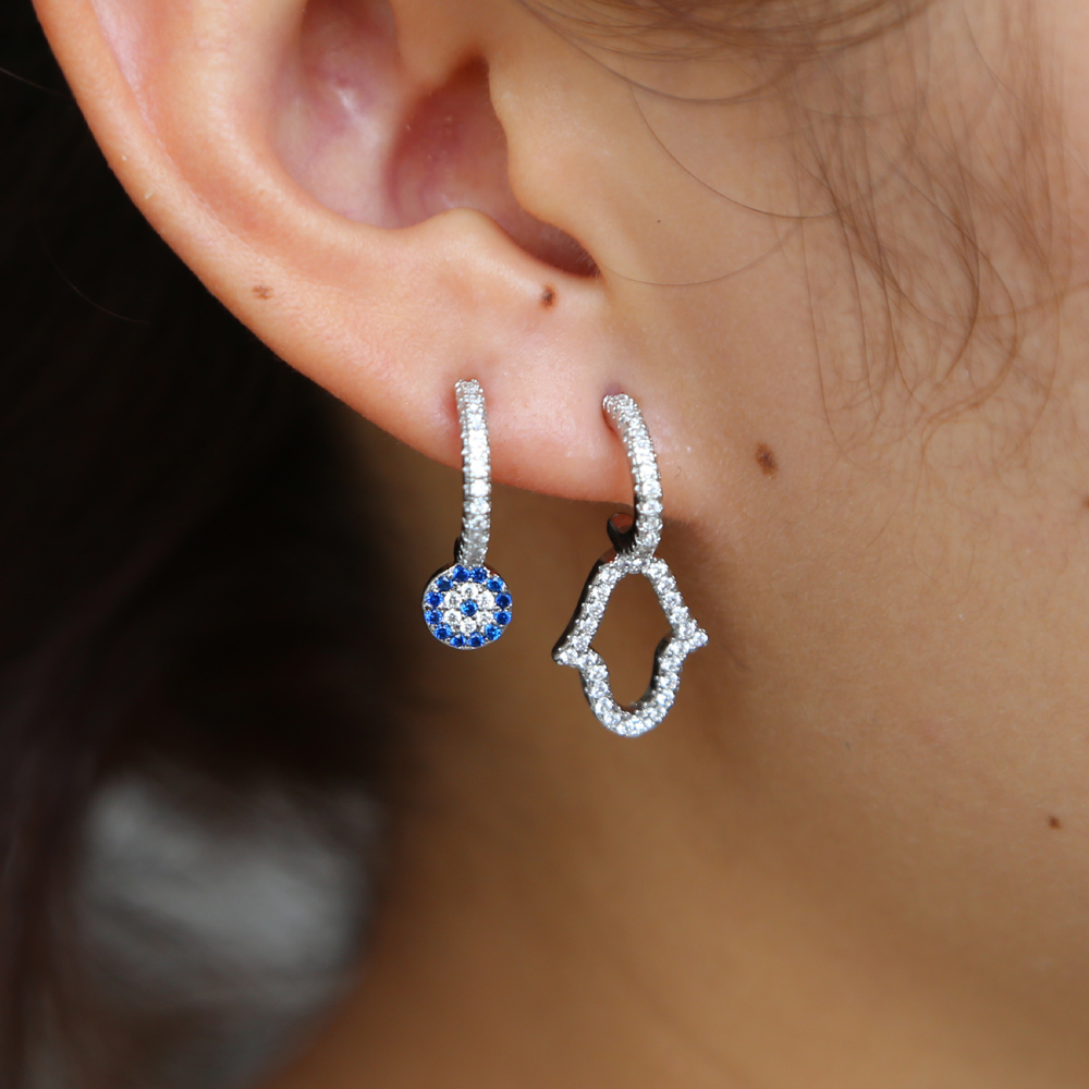 fashion jewelry turkish evil eye hamsa hand stud earring pave Sparking cz high quality delicate girl women multi piercing jewelry earrings