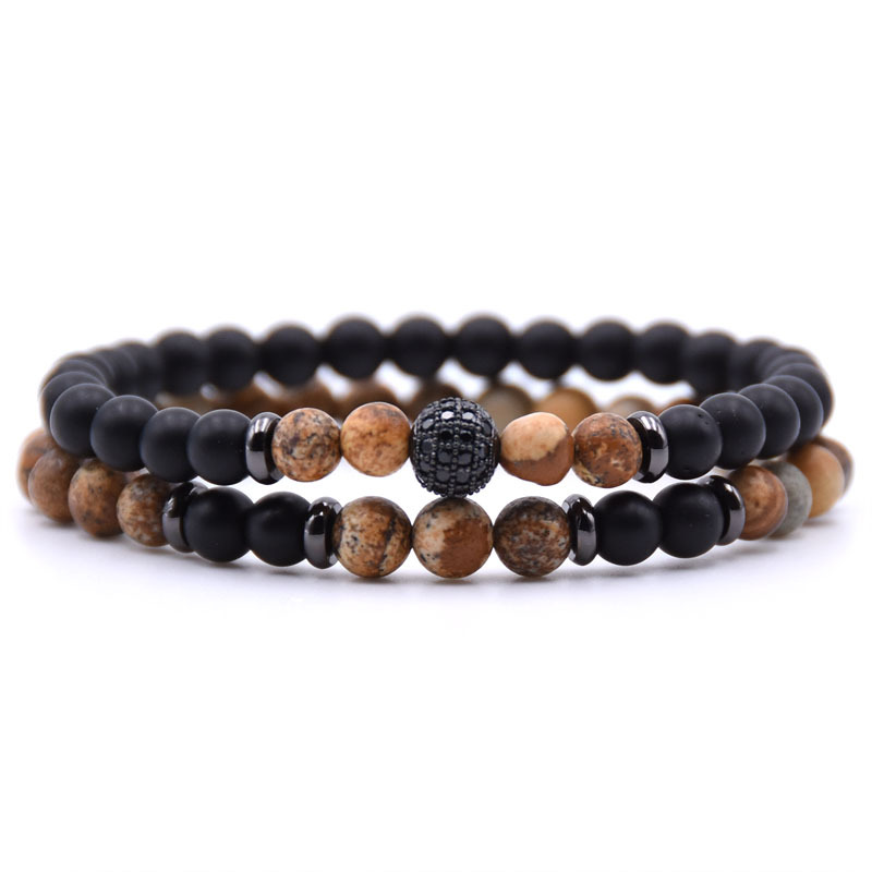 Two Set Bracelets 8mm Gemstone Beads Men's and Women's Stress Relief Yoga Beads Adjustable Bracelet Anxiety Aromatherapy Essential Oil Diffu