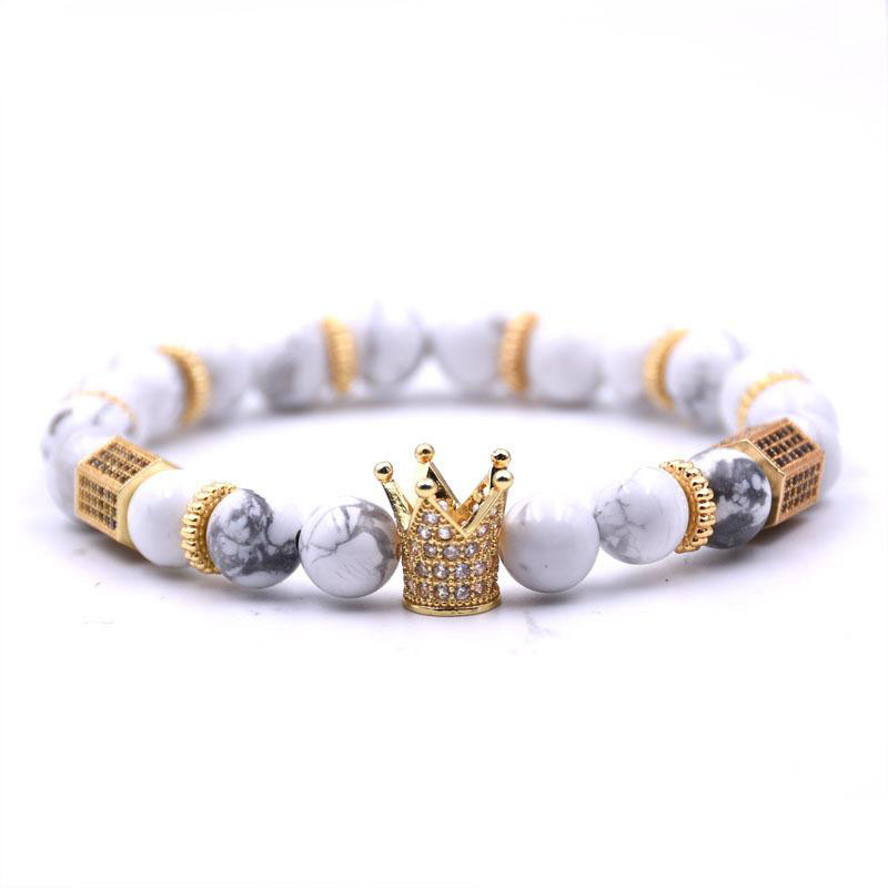 8mm Natural Stone Bracelets micro Inclusions of Zircon Crown & Matte Black Onyx Charm Bracelet For Men Women
8mm Natural Stone Bracelets micro Inclusions of Zircon Crown & Matte Black Onyx Charm Bracelet For Men Women