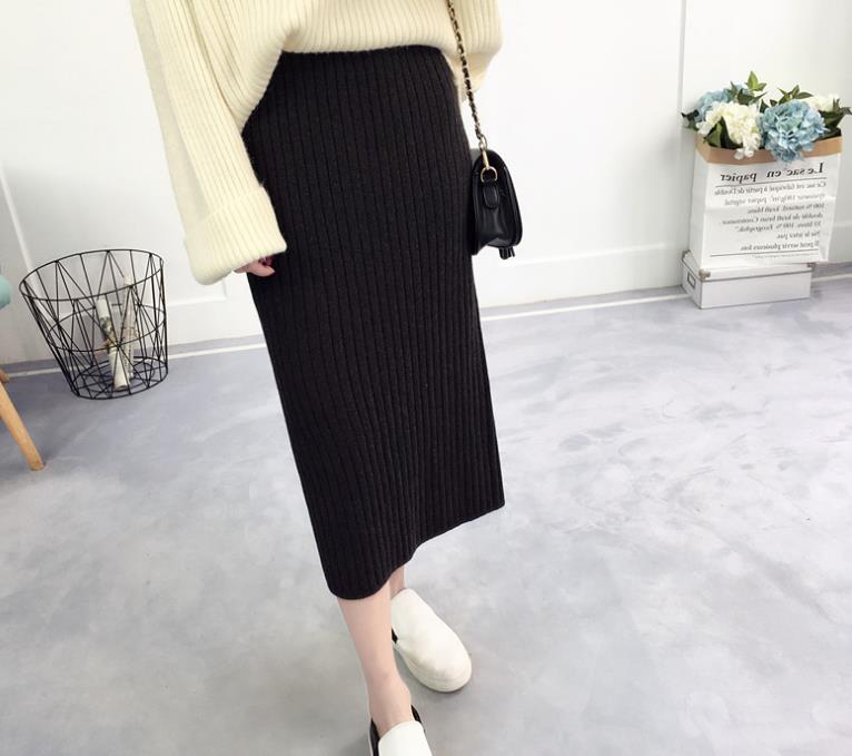 Skirts fall and winter long women 2018 new long skirt knit one-step dress with split ends and thick high waists A1114
