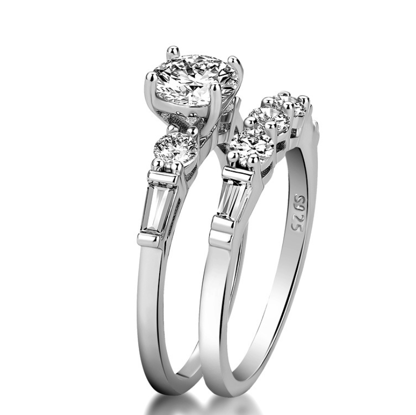 Sparkg Sterg Sier Cubic Zirconia Dia Couple Rings Gift Set 6a89